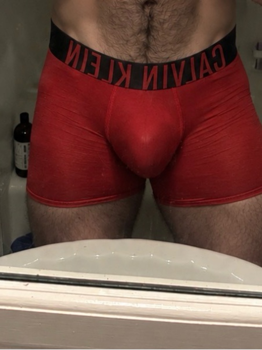 New Calvin Klein Red Men’s Stretch Boxer Briefs with Black Logo Waistband size m